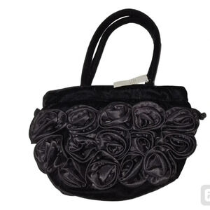 CBOCS Black Velvet Whimsigoth Goth Handbag with Embroidered Flowers, NWT